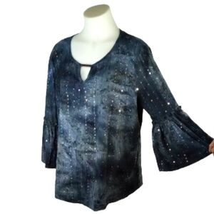 Sami & Jo Black Gray Sequin Bell Sleeves Top Sz XL